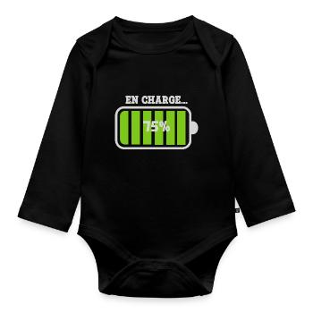 Akku bei 75 % Ladung - Baby Bio-Langarm-Body - Schwarz - Vorne