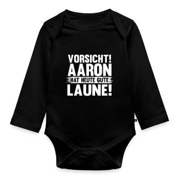 Prénom Aaron - Body Bébé bio manches longues - noir - Devant