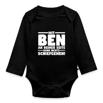 First name Ben - Organic Longsleeve Baby Bodysuit - black - Front