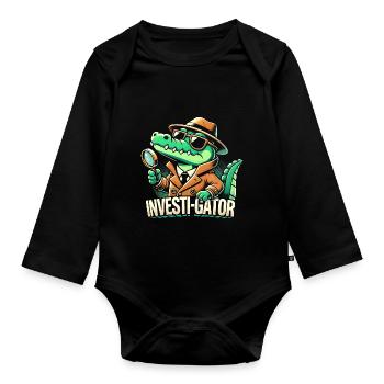 Investi-Gator - Drôle d’alligator détective design - Body Bébé bio manches longues - noir - Devant