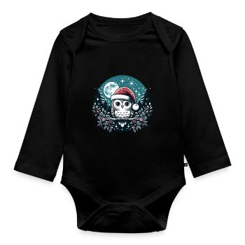 Kleine Weihnachtseule mit Nikolausmütze - Baby Bio-Langarm-Body - Schwarz - Vorne