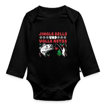 Santa Claus Fishing Christmas Party Christmas - Organic Longsleeve Baby Bodysuit - black - Front