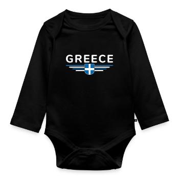 I Love Greece Fan, Design T-Shirt Outfit - Organic Longsleeve Baby Bodysuit - black - Front