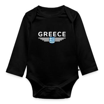 I Love Greece Fan, Design T-Shirt Outfit - Organic Longsleeve Baby Bodysuit - black - Front