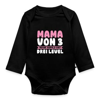 Mama Von 3 Kindern - Baby Bio-Langarm-Body - Schwarz - Vorne