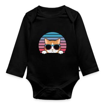 Tabby Orange Cat With Sunglasses - Organic Longsleeve Baby Bodysuit - black - Front