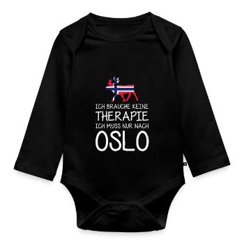 Ich brauche keine Therapie Ich muss nur nach Oslo - Baby Bio-Langarm-Body - Schwarz - Vorne