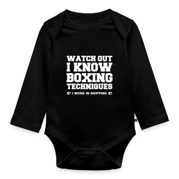 I Know Boxing Techniques - Organic Longsleeve Baby Bodysuit - black - Front