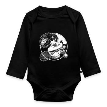 Conception de bande dessinée de joueur de tennis pour le fan de tennis - Body Bébé bio manches longues - noir - Devant