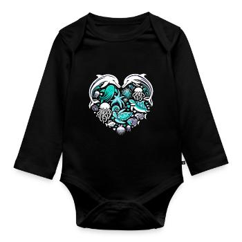 Amour de la mer, Animaux, Animaux, Dessins de coeur - Body Bébé bio manches longues - noir - Devant
