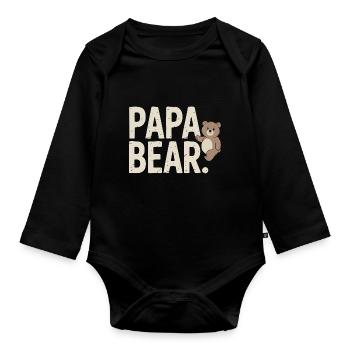 Papa Bear – Fun Design for Fathers - Organic Longsleeve Baby Bodysuit - black - Front