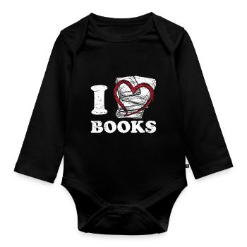 Books Reading - Organic Longsleeve Baby Bodysuit - black - Front