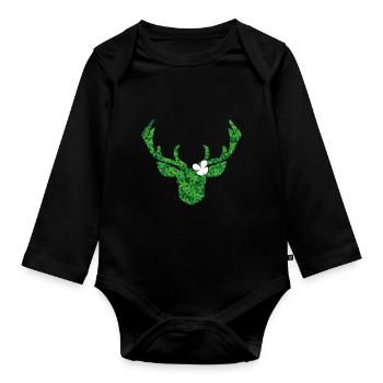 Cerf avec fleur en blanc pour le costume moderne - Body Bébé bio manches longues - noir - Devant
