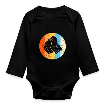Forefinger Pointing Hand Fist Retro - Organic Longsleeve Baby Bodysuit - black - Front