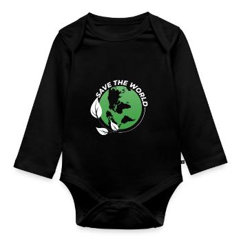 Save the World - Baby Bio-Langarm-Body - Schwarz - Vorne