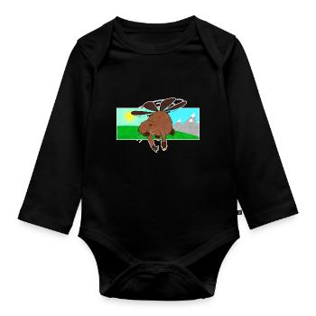 Flying Beaver - Baby Bio-Langarm-Body - Schwarz - Vorne
