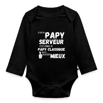 Un papy serveur comme un papy classique cadeau - Body Bébé bio manches longues - noir - Devant