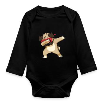 Lustige Dabbing Mops - lustige Mops - Baby Bio-Langarm-Body - Schwarz - Vorne
