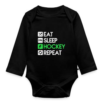 Puck Eat Sleep Hockey Repeat Gift Shirt - Organic Longsleeve Baby Bodysuit - black - Front