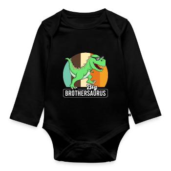 Big Brothersaurus Retro Dinosaur Brother Dino - Organic Longsleeve Baby Bodysuit - black - Front