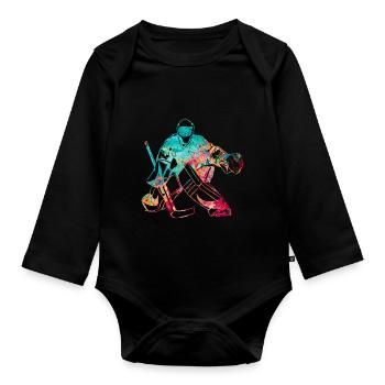 Cool ice hockey goalkeeper - Organic Longsleeve Baby Bodysuit - black - Front