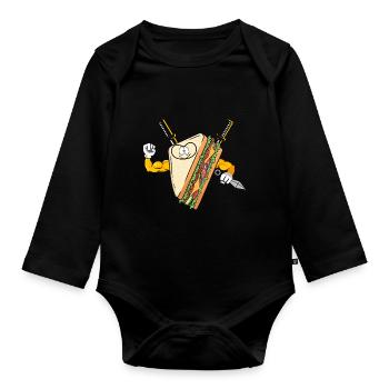 Sandwich Ninja Karate Warrior Japan Geschenk - Baby Bio-Langarm-Body - Schwarz - Vorne