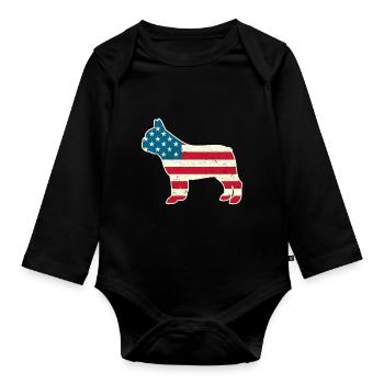 4 juillet Français Bulldog American Flag USA - Body Bébé bio manches longues - noir - Devant
