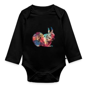 Écureuil coloré Art Retro Rongeur - Body Bébé bio manches longues - noir - Devant