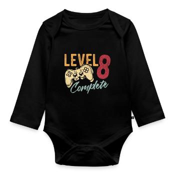 Geburtstag Junge 8 Jahre Shirt Gamer Gaming Level - Baby Bio-Langarm-Body - Schwarz - Vorne