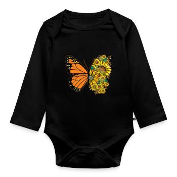 Tournesol Papillon Floral Femmes Filles - Body Bébé bio manches longues - noir - Devant