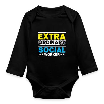 Extra Ordinary Social Worker Job Social Well-being - Organic Longsleeve Baby Bodysuit - black - Front