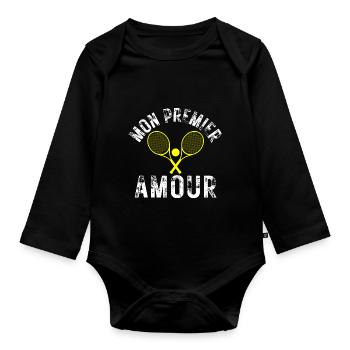 Premier amour- Idee de cadeau pour fan de tennis - Body Bébé bio manches longues - noir - Devant