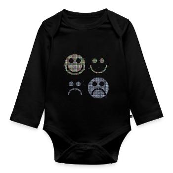 Glückliche und traurige stilisierte Gesichter - Baby Bio-Langarm-Body - Schwarz - Vorne