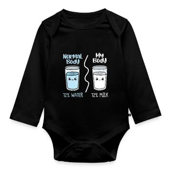 Milk normal body / My Body gift idea - Organic Longsleeve Baby Bodysuit - black - Front