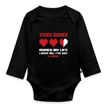 Video Games Ruined My Life Lucky Me I've Got 2 Mor - Baby Bio-Langarm-Body - Schwarz - Vorne