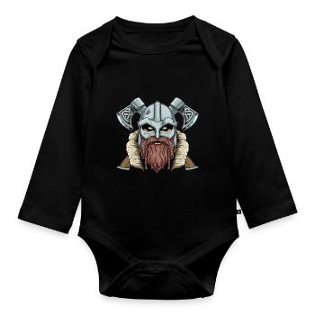 Walhalla Wikinger Kopf - Odin Äxte Nordic - Baby Bio-Langarm-Body - Schwarz - Vorne