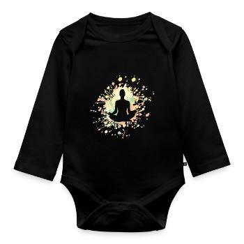Yoga Meditation Color Splash - Baby Bio-Langarm-Body - Schwarz - Vorne