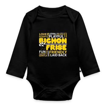 I love Bichon frise dog lover puppy paw - Organic Longsleeve Baby Bodysuit - black - Front