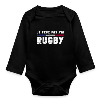 Je Peux Pas J'ai Rugby Joueur Maillot France Rugby - Baby Bio-Langarm-Body - Schwarz - Vorne