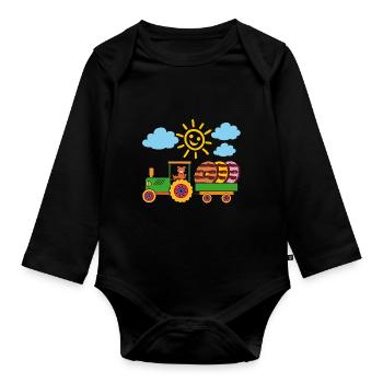 Teddy apporte des bonbons avec le tracteur - Body Bébé bio manches longues - noir - Devant