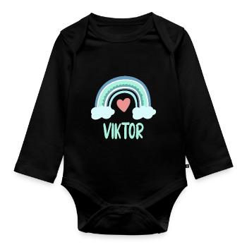 Viktor Name Rainbow Baby - Organic Longsleeve Baby Bodysuit - black - Front