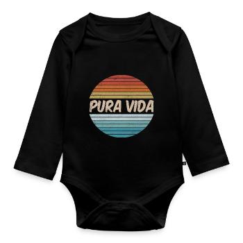 Pura Vida Costa Rica Sunset 70s 80s Surfer Summer - Organic Longsleeve Baby Bodysuit - black - Front