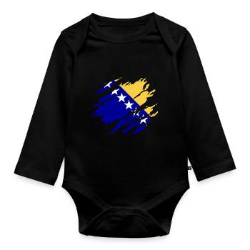 Flagge Bosnien bosnisches - Baby Bio-Langarm-Body - Schwarz - Vorne