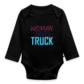 Woman drives truck - Organic Longsleeve Baby Bodysuit - black - Front