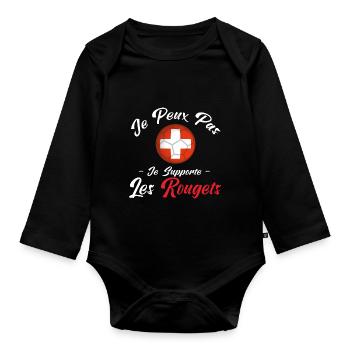 je peux pas je supporte les Rougets. suisse - Body Bébé bio manches longues - noir - Devant