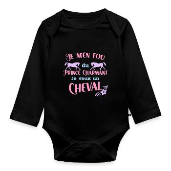 Je M'en Fou Du Prince Charmant Cadeau Cavalières - Body Bébé bio manches longues - noir - Devant