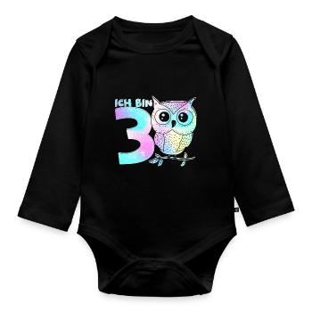 Ich bin 3 - 3 Jahre alt 3. Geburtstag Geschenk für - Baby Bio-Langarm-Body - Schwarz - Vorne