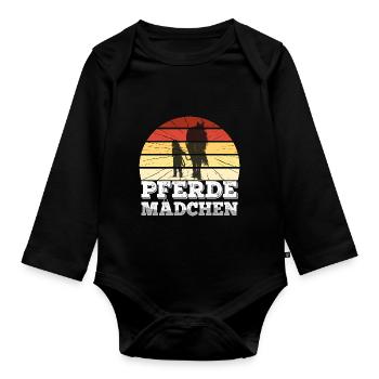 Pferde Mädchen Western Halter Pferd Reiten - Baby Bio-Langarm-Body - Schwarz - Vorne
