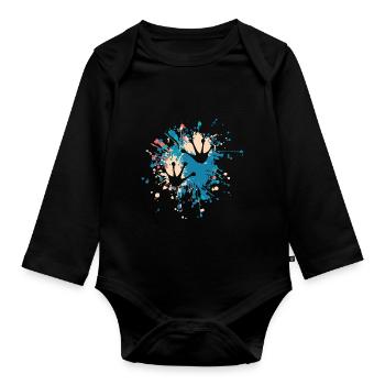 Frog Footprint Color Splash - Baby Bio-Langarm-Body - Schwarz - Vorne