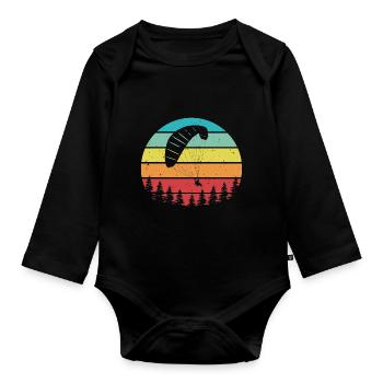 Retro Graphic Paragliding Paraglider Parachute Sky - Baby Bio-Langarm-Body - Schwarz - Vorne